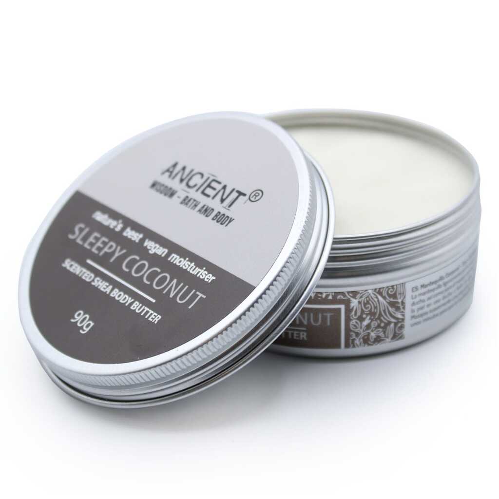a 90g tin of scented shea body butter - sleepy coconut