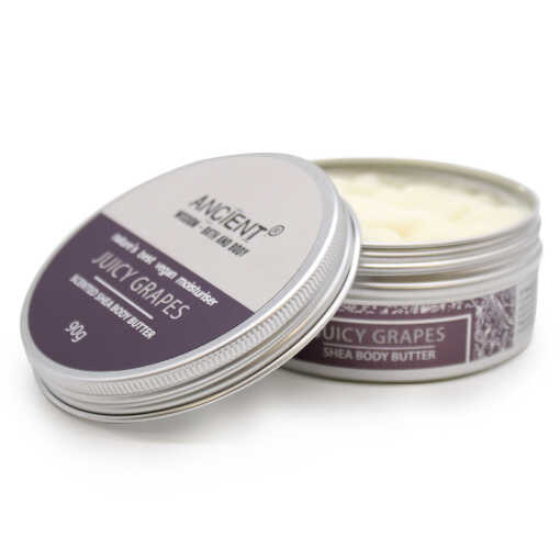 a 90g tin of scented shea body butter - juicy grapes