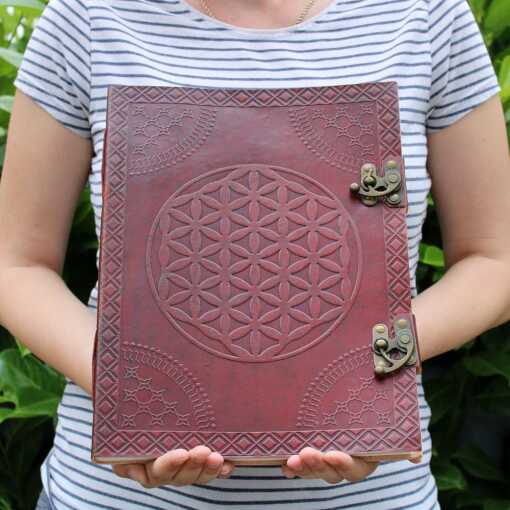 Huge Leatherbound Flower of Life Book with metal Clasps