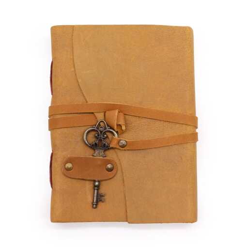 Oiled Tan Leather Notebook with Key detail