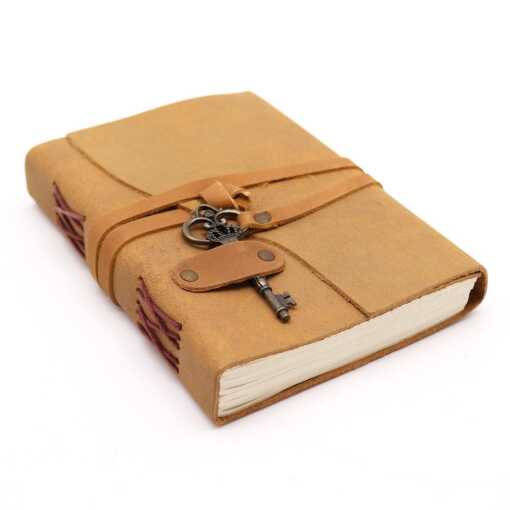 Oiled Tan Leather Notebook with Key detail