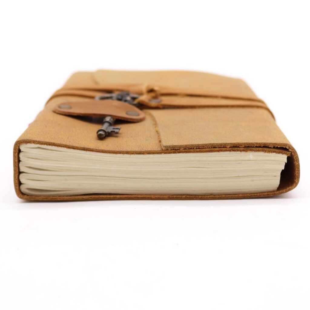 Oiled Tan Leather Notebook with Key detail