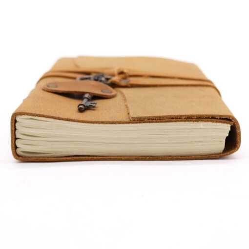 Oiled Tan Leather Notebook with Key detail