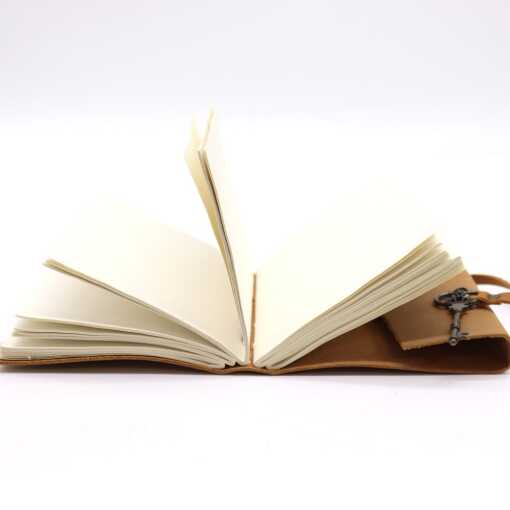 Oiled Tan Leather Notebook with Key detail