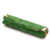 A rolled leather travel notebook in green, rolled up