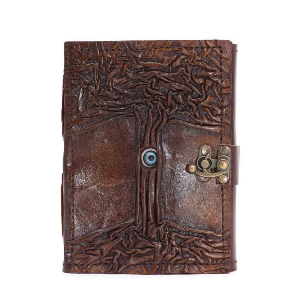 A Black Tan leatherbound Book with Evil Eye Design