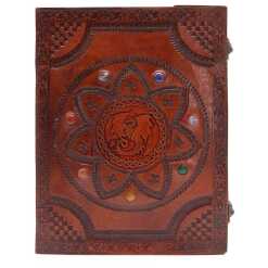 A Huge leatherbound Chakra stones with Dragon Mandala notebook with 100 lined pages