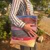 A big bag with stripes made from recycled rugs - Shades of Lavender