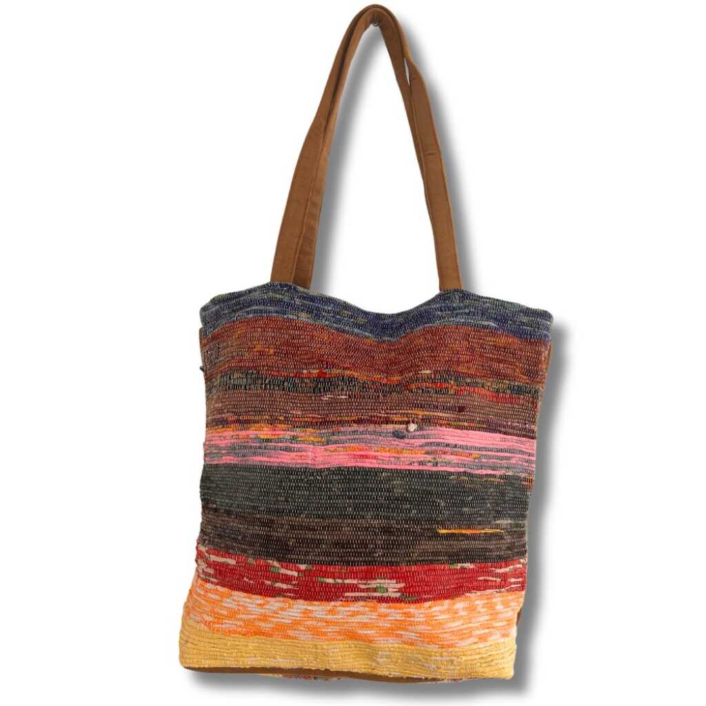 A big bag with stripes made from recycled rugs - Shades of Lavender