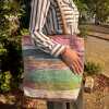 A big bag with stripes made from recycled rugs - Shades of Dusk