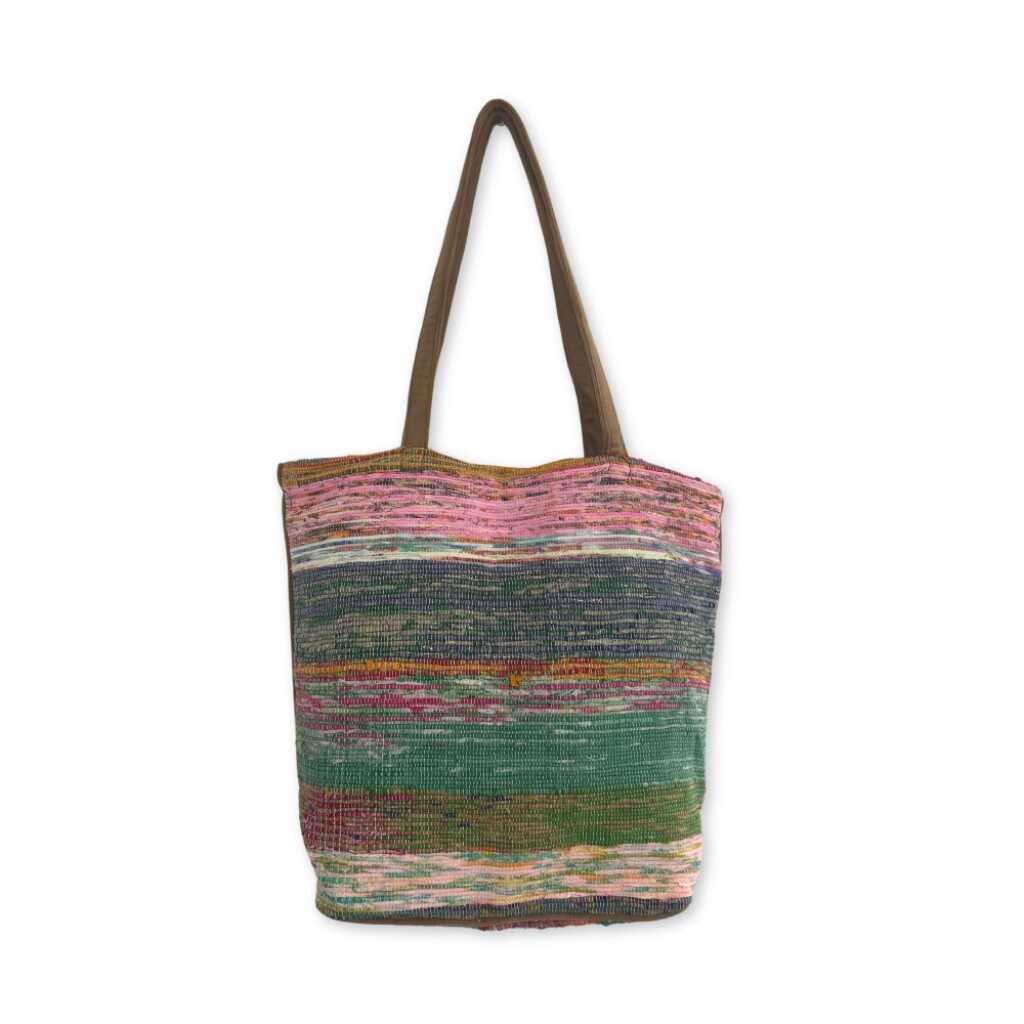 A big bag with stripes made from recycled rugs - Shades of Dusk