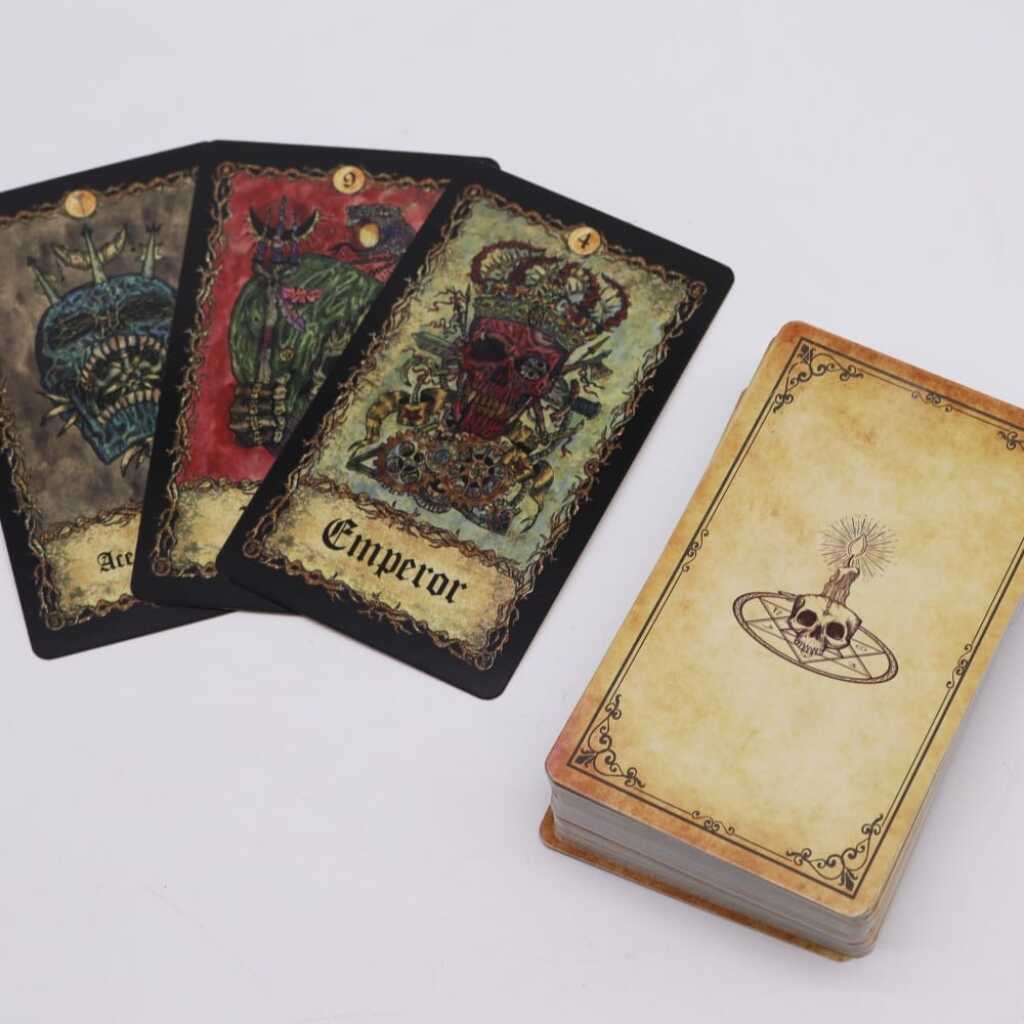 A pack of Requiem Arcana Tarot Cards showing contents