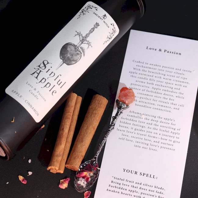 a sinful apple ancient witch ritual candle with accessories