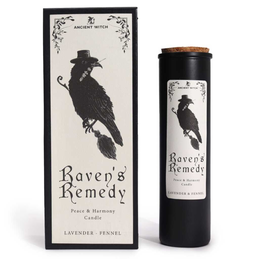 an ancient witch ritual candle with packaging on a white background