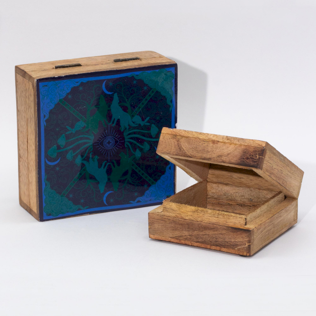 an enamelled wooden box in blue