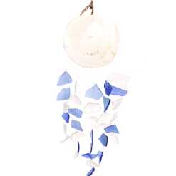 Reclaimed glass wind chimes with blue and white glass