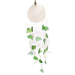 Reclaimed glass wind chimes with green and white glass
