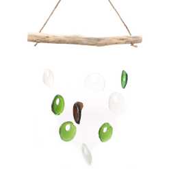 Driftwood and reclaimed glass wind chimes with one driftwood stick and assorted glass