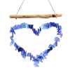 Driftwood and reclaimed glass wind chimes with one driftwood stick and a love heart made from blue glass