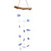 Driftwood and reclaimed glass wind chimes with three strings of beads.