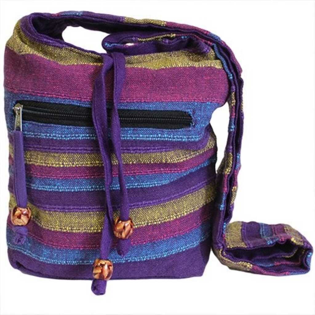 nepal sling bag - purple with three tassels