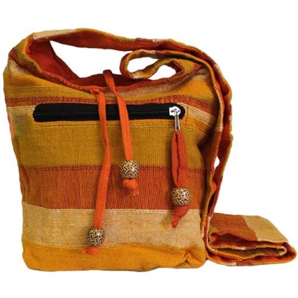 nepal sling bag - orange with three tassels