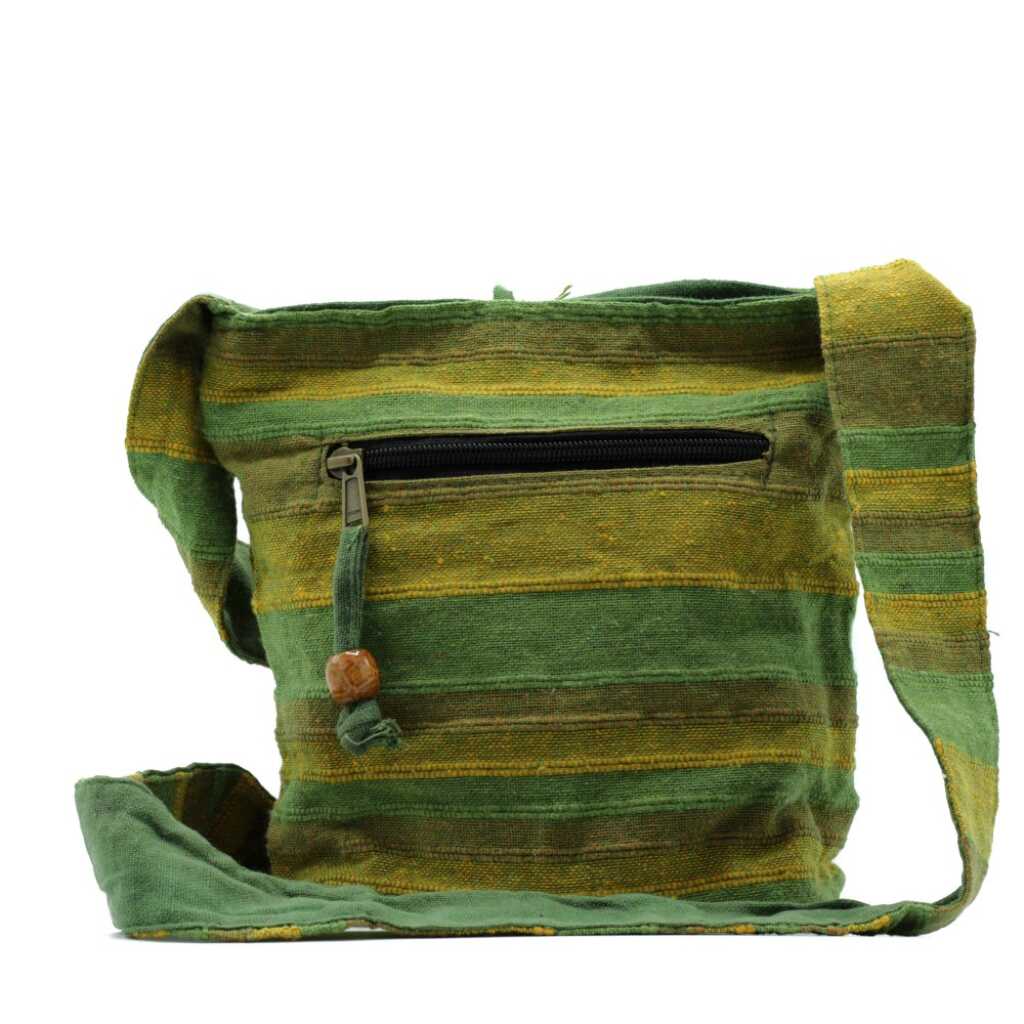 nepal sling bag - green and yellow with two tassels