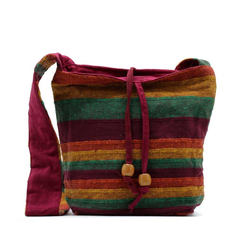 nepal sling bag - green and tan with two tassels