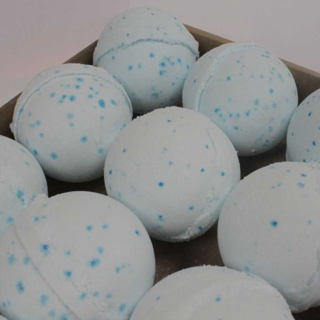 A tray of ocean bath bombs, enriched with mineral-rich sea salt
