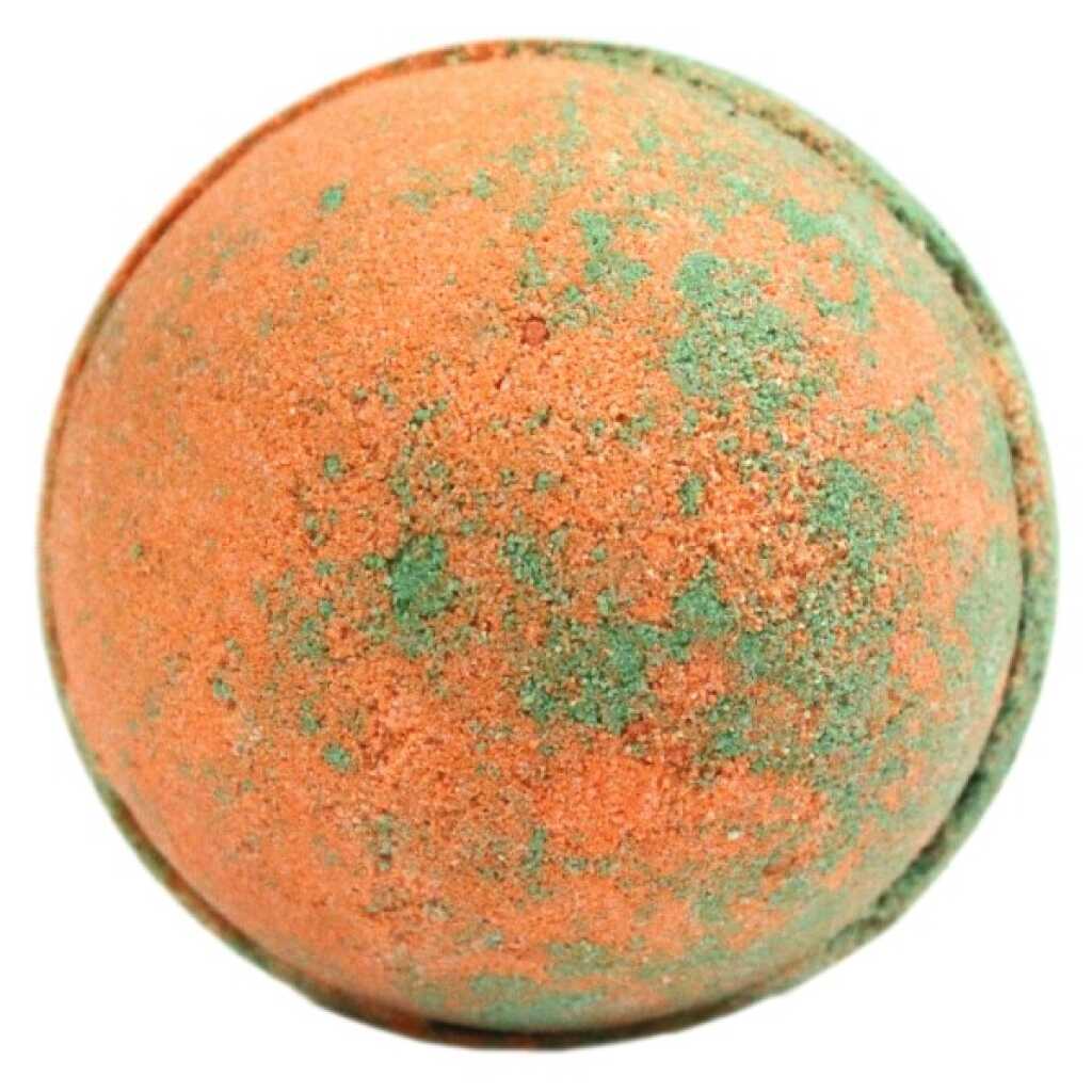 Hawaiian Mango bath bomb - orange and green in colour, blended with shea butter.