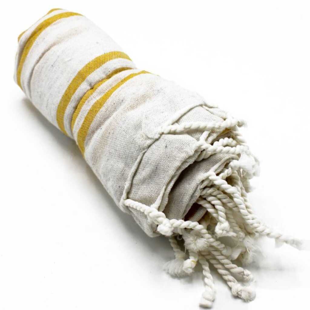 Hammam Spa towel in sunrise yellow, rolled up