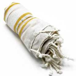 Hammam Spa towel in sunrise yellow, rolled up