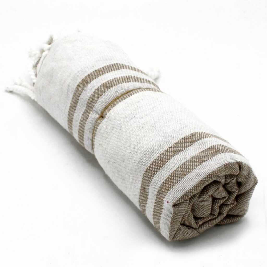 Hammam Spa towel in sand colour, rolled up