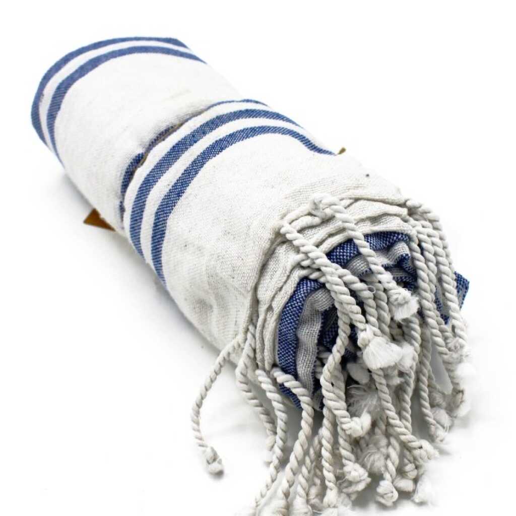 Hammam Spa towel in ocean blue colour, rolled up
