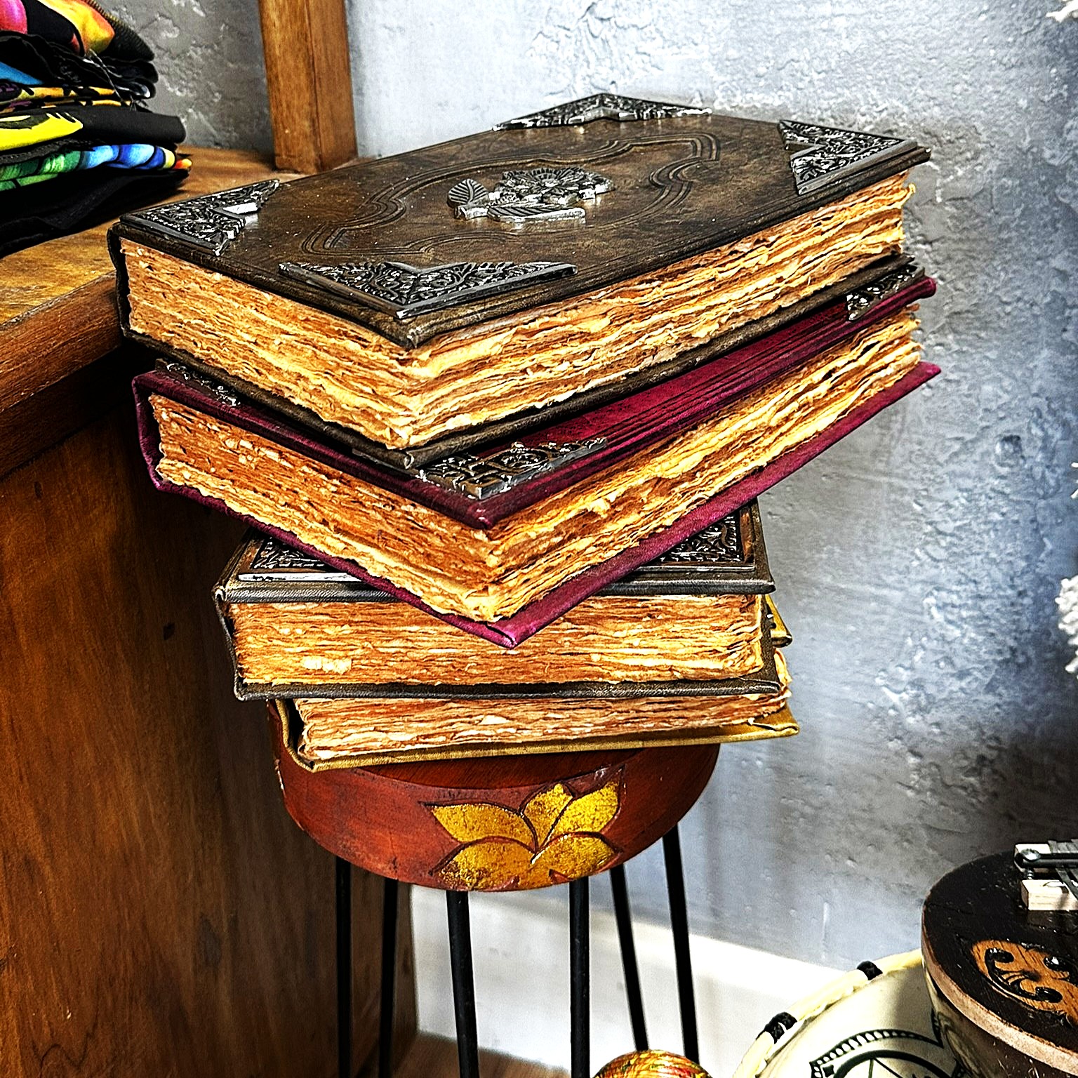 leather bound notebooks on a table