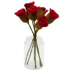 six felt roses in vibrant red