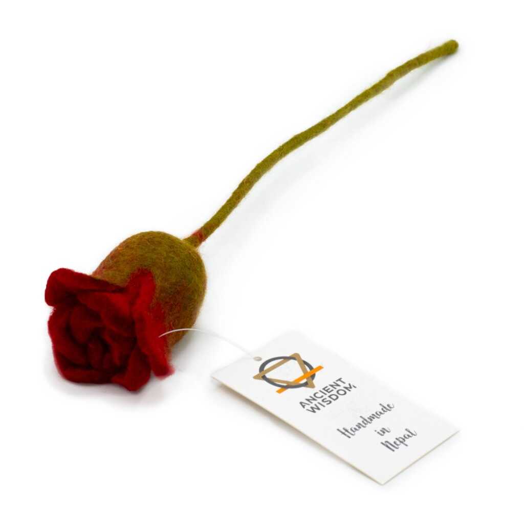 a vibrant red rose - made from felt