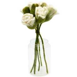 six felt roses in solid white