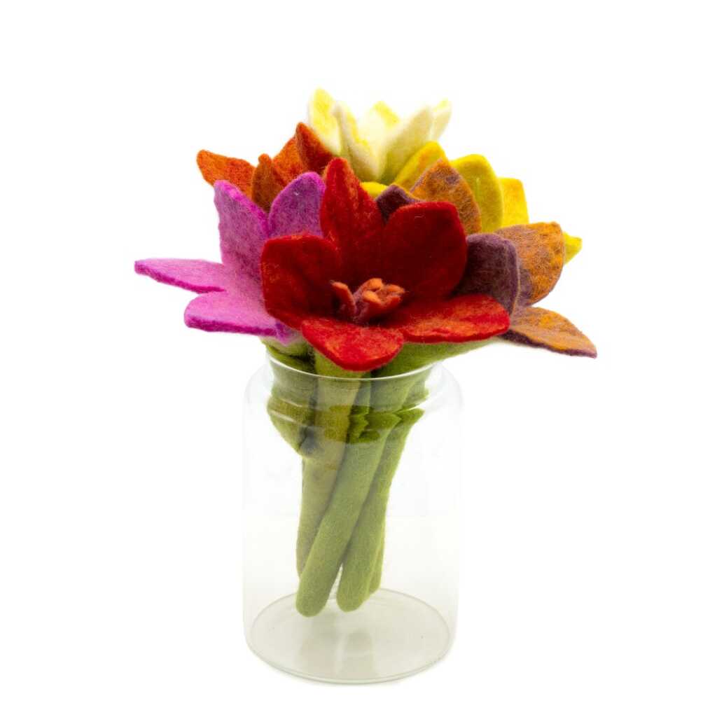 six felt lilies in assorted colours