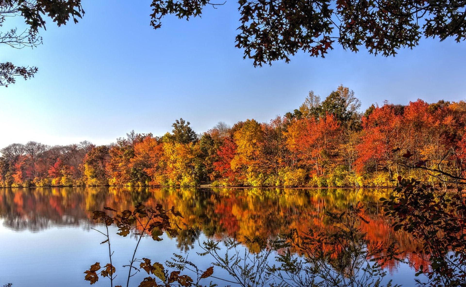November riverside reflected in the water
